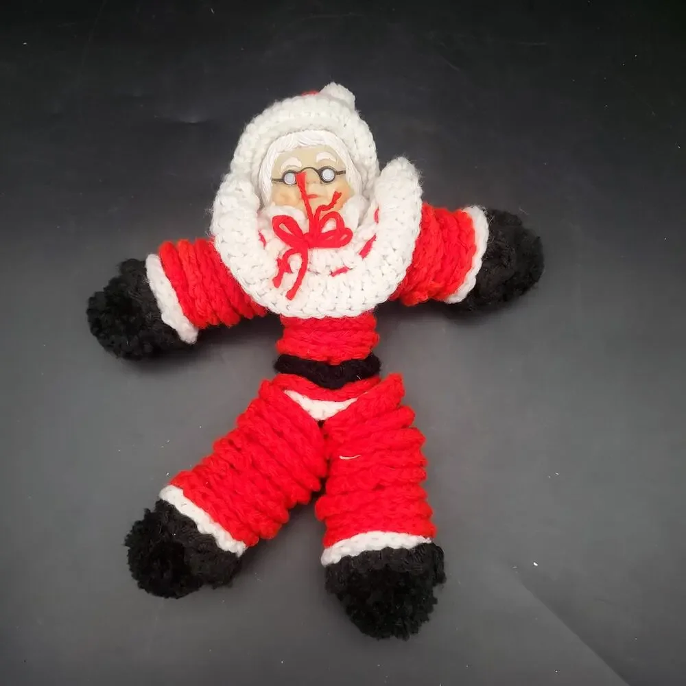 Vintage Hand Crocheted Mrs. Claus Doll Christmas Decoration Yarn Figure 12 Inch